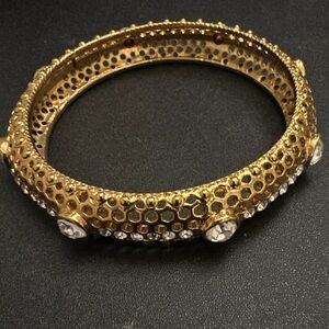 HSN Iman Global Chic Vintage Glamour Crystal & Yellow Gold GP Mesh 8-7/8" Bangle